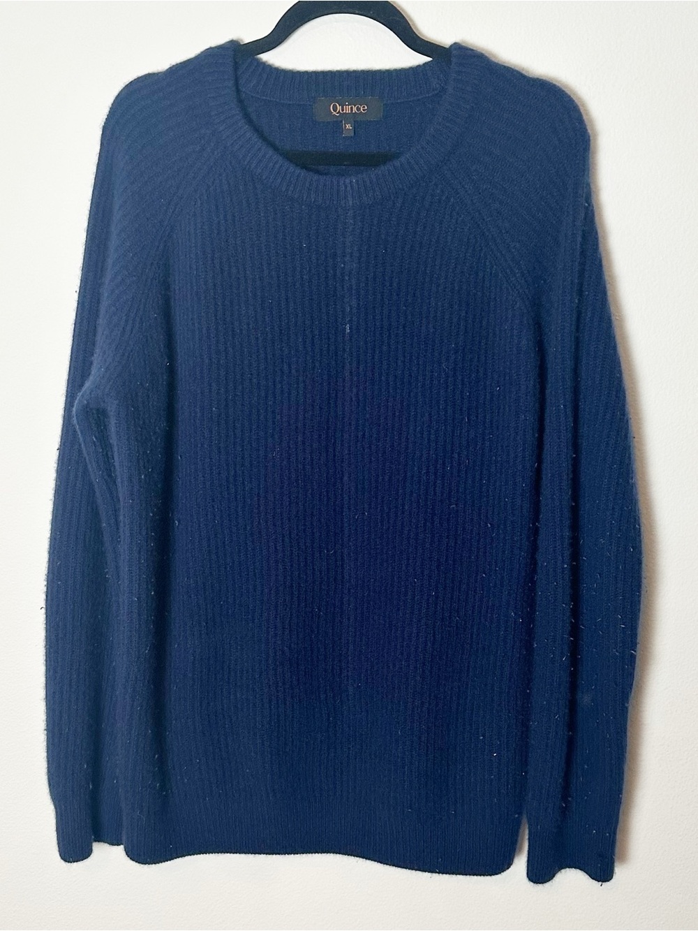 Quince 100% Mongolian Cashmere Ribbed Crewneck Fisherman Sweater Navy Blue XL - Picture 7 of 7